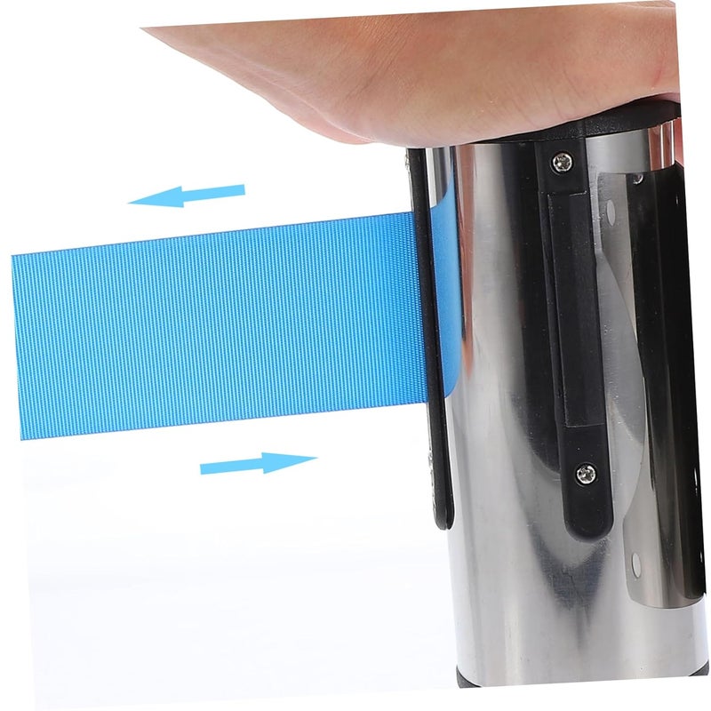 Wall Mounted Retractable Stainless Steel Safety Barrier Blue Isolation Belt Queue Rope - Image 4